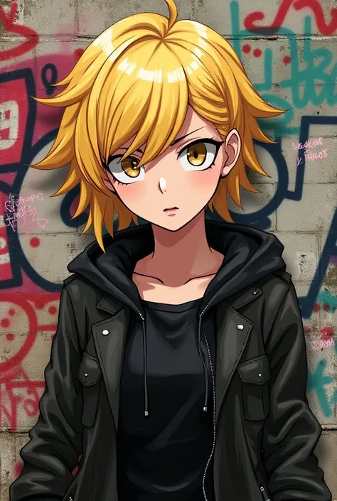  Danganronpa menina, blonde ,  short hair  , stake com grafite , 
