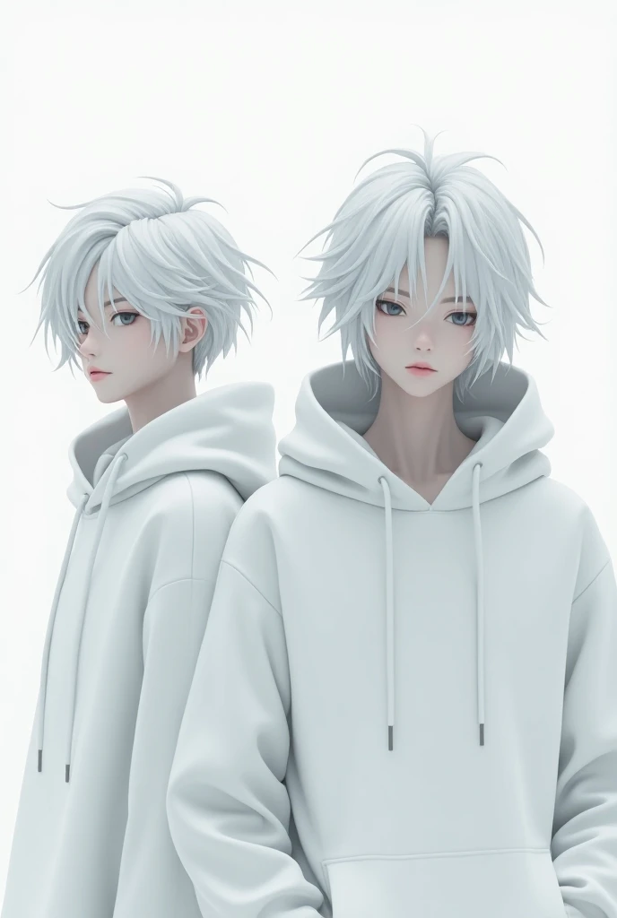 Male Anime Characters in White Hoodies, White Hair Turned White