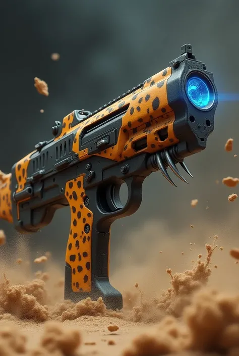 The gun has evolved, becoming more infused with cheetah powers. It now features even more sleek, feline-inspired contours with glowing energy lines running through its body. The cheetahs fur pattern is more pronounced, and the gun has claw-like attachments...