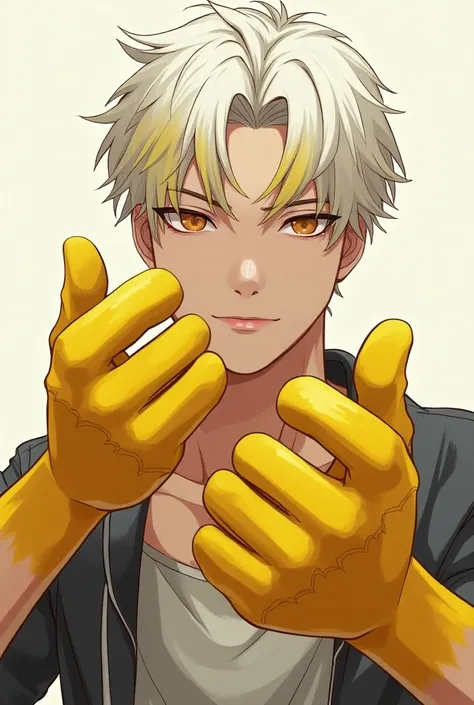 、Yellow knuckles 、 Handsome Man 、20 years old、 hair color white and yellow bleach、Anime Style