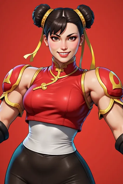 a fortnite skin of chun li of street fighter, alexami with a vibrant smile