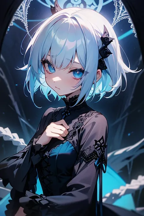  short white hair , , Gothicta、Headbang 2.、 Gothic Clothing、cute、((blue lace)),