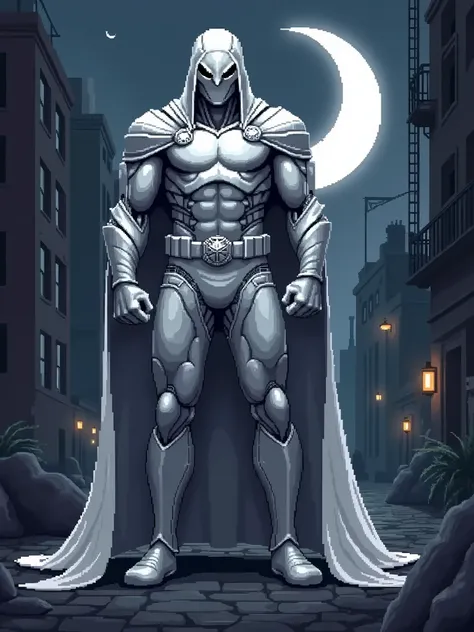 Moon Knight, a mMarvel character, pixel art style