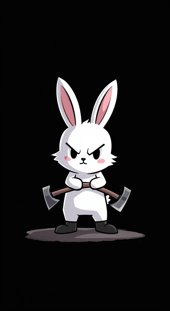 Sassy white bunny,simple line, holding axes 