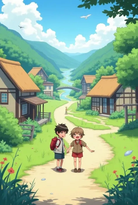 two village boy walk pic in anime