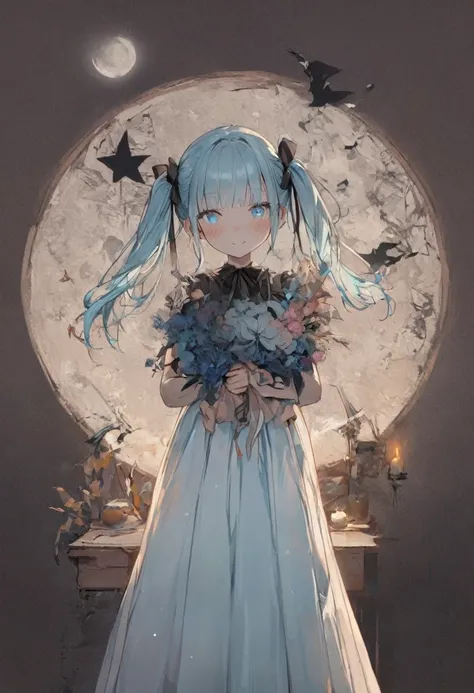 asterpiece, best quality, extremely detailed, (illustration, official art:1.1), 1 girl ,(((( light blue hair)))), , ((iridescent hair, half blue and half pink hair: 1.2)),,(((( light blue long hair)))),light blue hair, ,((blush)) , cute face, big eyes, mas...