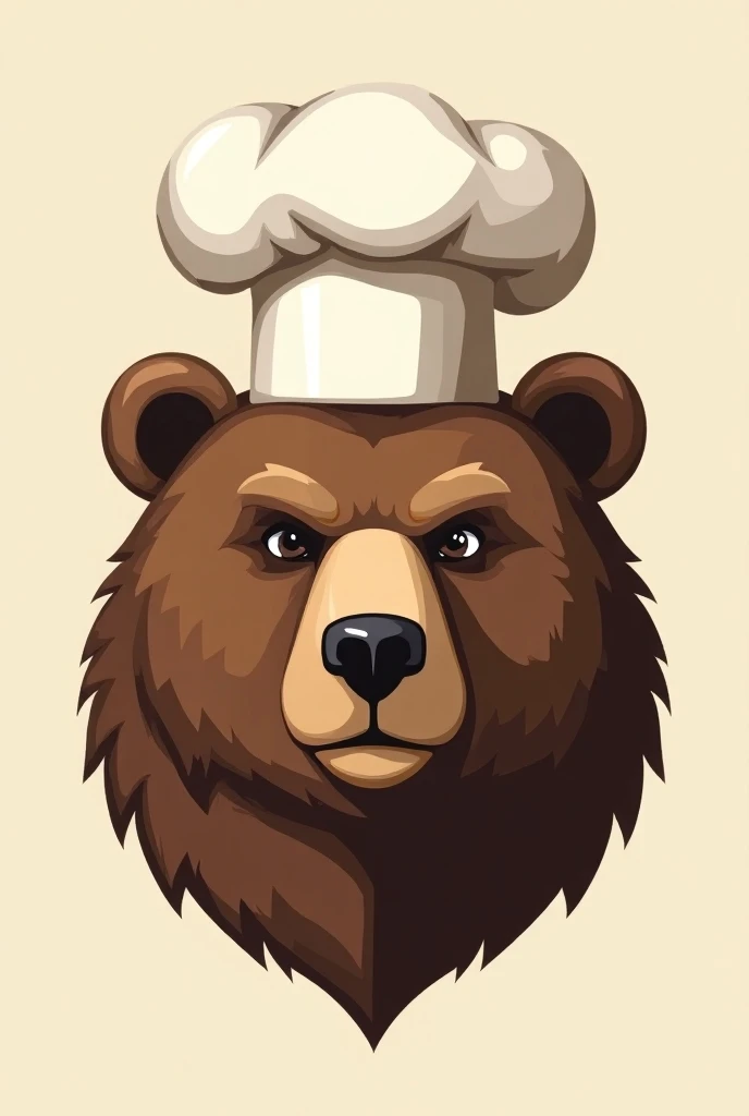 make a logo image of a brown bears head wearing a chefs hat, and the eyes are glancing to the right, for the head facing forward only the eyes are glancing to the right