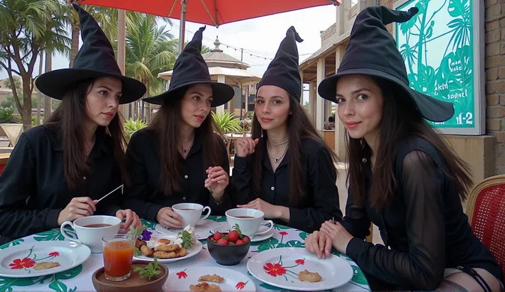 wizard tea, magic tea , magic, handsome witches, highly detailed realistic eyes, happy, vibrant, colourful, ultra detailed skin ...