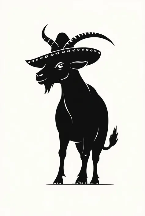 Make a logo with full black goat sideways for a brand logo with sombrero