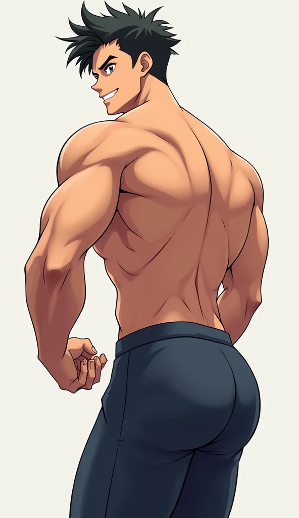 Anime style.     Young sporty guy       .     sexy  . 20 years.     stands with your back turned. full length.        Athletic tight pants   .    emphasizing the ass    . Tighten   . (((big ass))). ((round ass)). young.     with short hair    . smirk.  Lea...