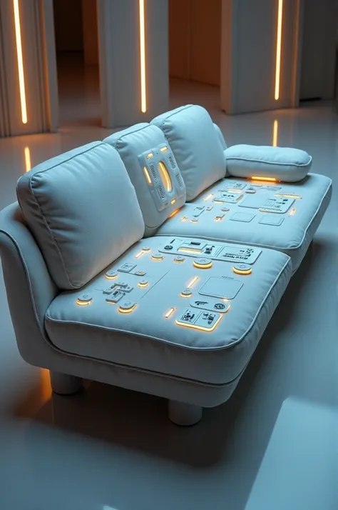 Sofa of the future filled with buttons and controls