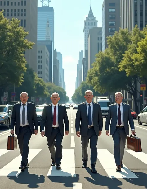 Four men are crossing the zebra crossing.