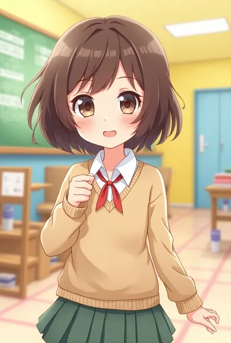 A cute anime school girl cocoa brown hair