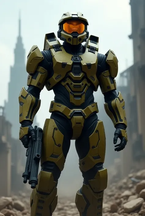 A halo Spartan coc with black and yellow striped armour 