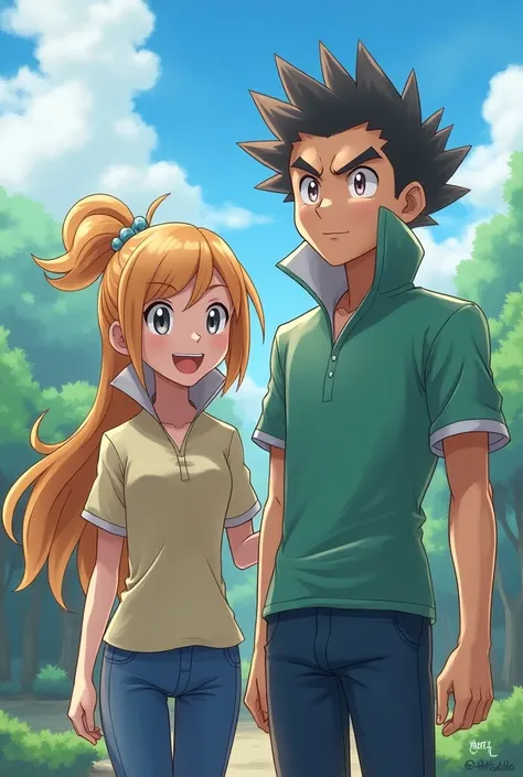 Anime Male and Female Pokemon Trainers both wearing a Massive Popped Collar Polo thats taller than their head