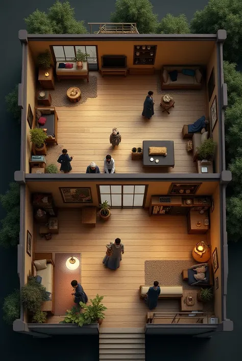 (photorealism:1.2), in house ground floor have two rooms and one room side man and another room side women 