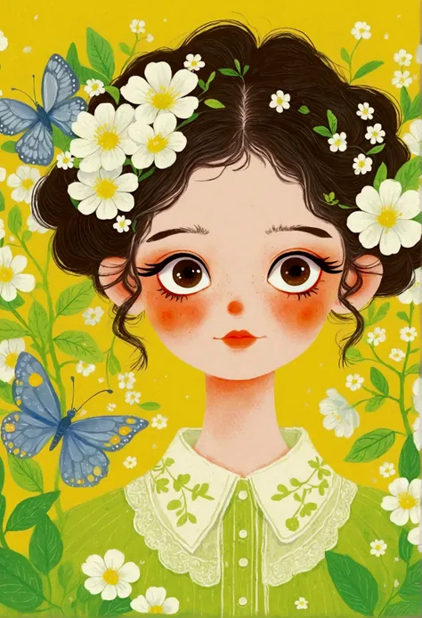 cute illustrations，portrait of a beautiful girl, big eyes，the art of mathematics ，hot trends, the art of mathematics, 采用数码 illus...