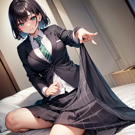 ｛wet blazer and dark green tie｝, {best quality}, {very aesthetic}, {ultra-detailed}, {best illustration},black hair, nsfw, nude, girl, restrained, rope ,transparent , Bondage , cute short haired high school girl wearing wet blazer and dark green tie, ｛｛｛al...