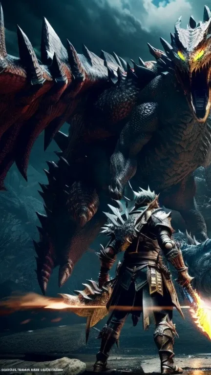  MONSTER HUNTER PS5 GAME SCREENSHOTS,  DETAILED MONSTER , extremely  DETAILED MONSTER  face,  MONSTER JUMP , ELECTRIC MONSTER , discharge, Electric crackling,  very detailed environment , Dark fantasy,   DARK MOODY LIGHTING  ,  DRAMATIC LIGHTING ,  Dramati...