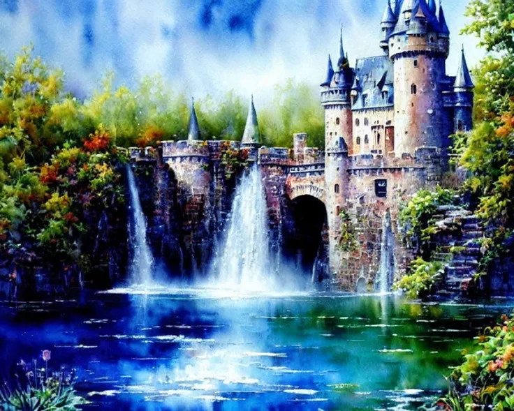 Dyed in the Nordic aurora color、Forest and Lake、Castle