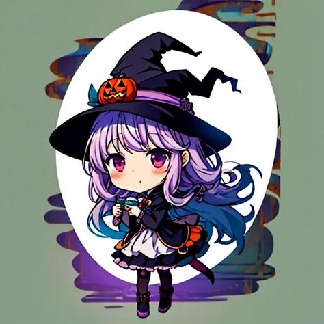 (Chibi:1.5), Full Body, alone, witch, Halloween,  trick or treat, (masterpiece), Best Quality, 1 girl, (Shima Rin)