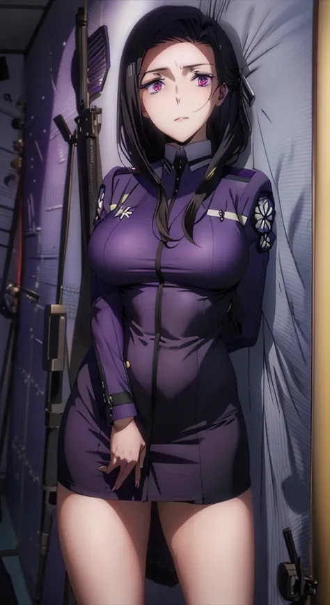 ((Beautiful purple eyes)),  anime girl in uniform posing in a hallway with her hands on her hips, (sfw) safe for work, anya from spy x family, in uniform, red uniform, cushart krenz, female protagonist 👀 :8, cushart kenz, fully - clothed!!!, in a soldier u...