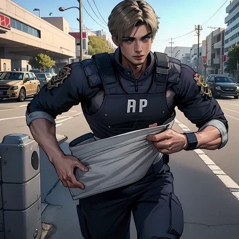 (  very detailed CG), (  best quality ), (  very detailed CG), (  best quality ), (. Kennedy), (Overall view) SWAT Clothing, Beautiful and attractive young man,  toned muscles