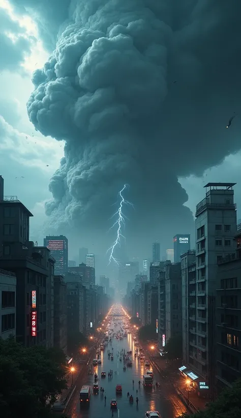 Apocalypse Over Manhattan: A gargantuan storm cloud consumes the city, unleashing torrential rains and hail
On The Tokyo City , With Lightning, City Looks In Dark , 