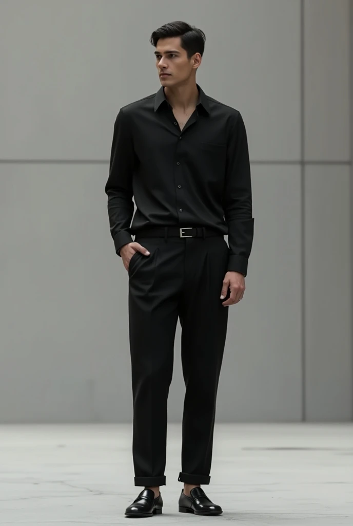 black shirt and black pants combo with lofer