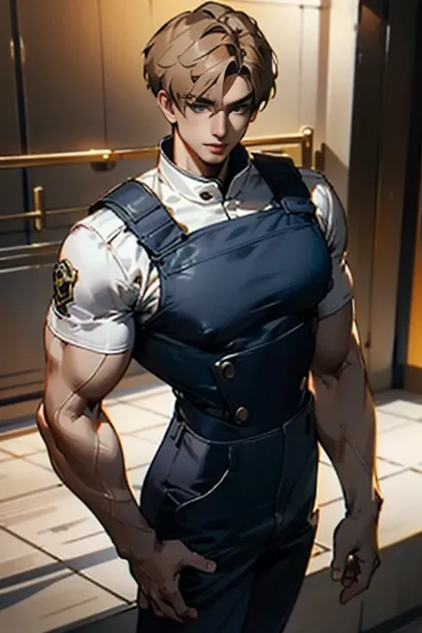 (  very detailed CG), (  best quality ), (  very detailed CG), (  best quality ), (. Kennedy), (Overall view) SWAT Clothing, Beautiful and attractive young man,  toned muscles, Large breasts,