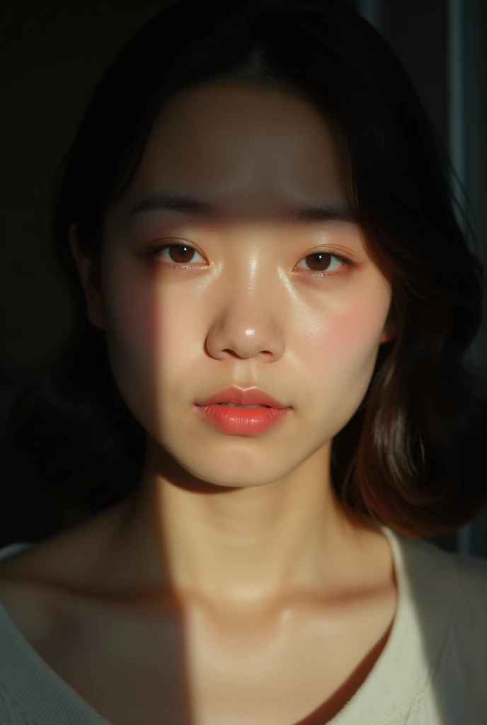 a masterpiece of studio lighting :  the eye-catching face of japanese aoi yu under dim natural light ,  his charming spotlighted...