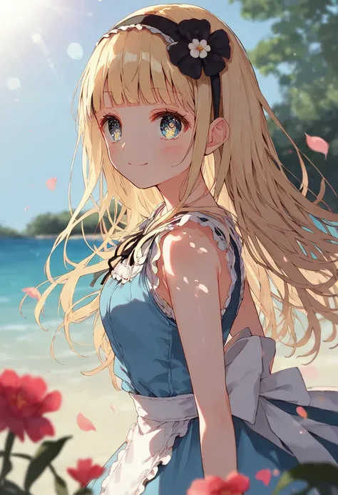 [  WAI-ANI-NSFW-PONYXL  :100],
score_9, score_8_up, score_7_up, score_6_up, score_5_up, score_4_up, masterpiece, best quality, source_anime,
alone,cute 1girl,(loli),blonde hair,straight long hair,blunt bangs,Black ribbon hairband,blue eyes,blush, smile,( A...