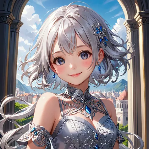 Cute girl with silver hair,smile,Medium Hair