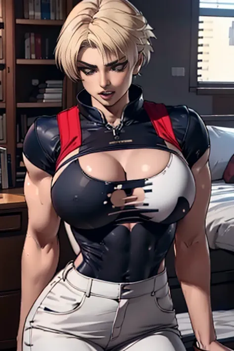 (  very detailed CG), (  best quality ), (  very detailed CG), (  best quality ), (Rock Howard), (Overall view), (men and women), SWAT Clothing, Beautiful and attractive young man,  toned muscles, Large breasts, A beautiful woman can touch my chest, Rock H...