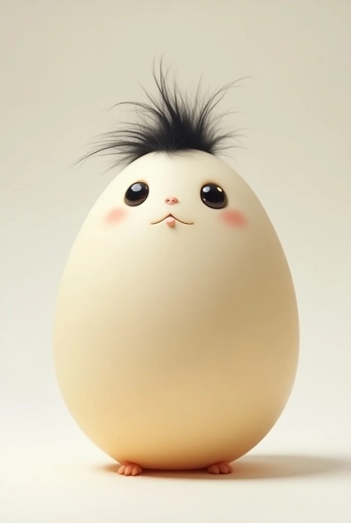 A picture of a beautiful small egg with black eyes and 
A small mouth and black hair