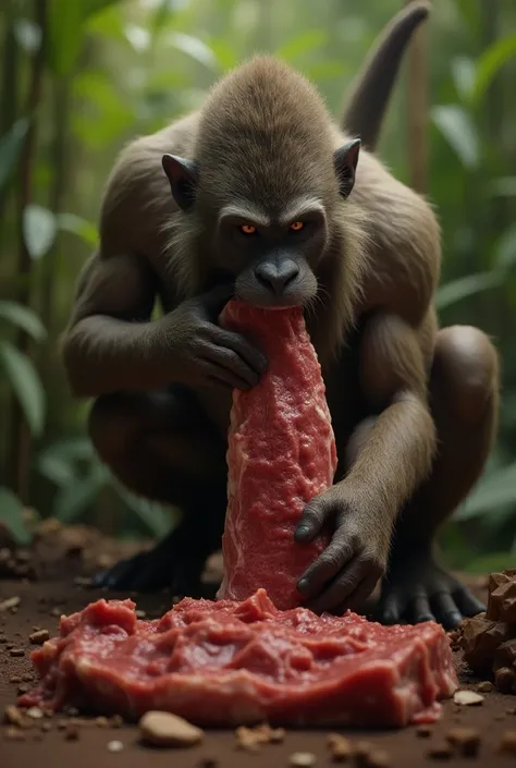 (photorealism:1.2), Hanuman eating beef