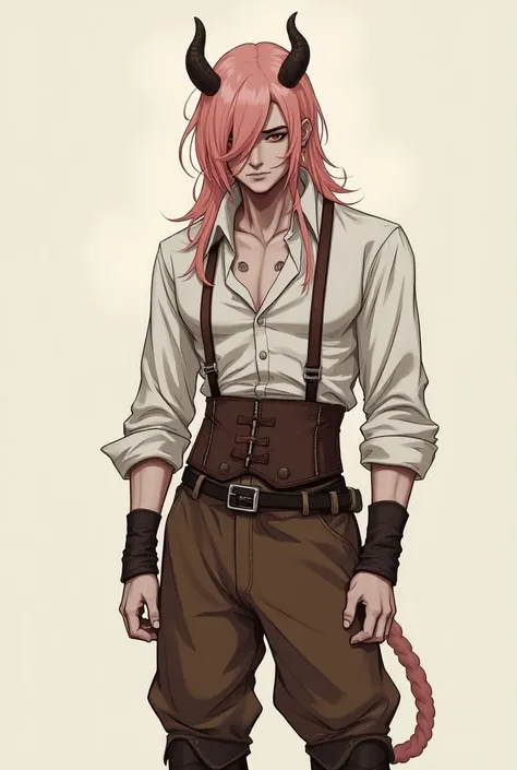 name;  Luther Manchester 
Age : 26
Gender : masculine
hair: pastel pink, The length of her hair exceeds her ankles , , the front part only deals with just two tufts as if they were an open book
He is a young man with a very masculine face

Visage:  dark pi...