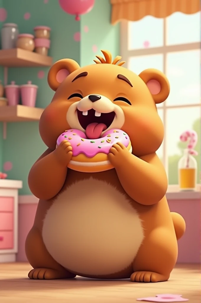 Animated bear eating donuts