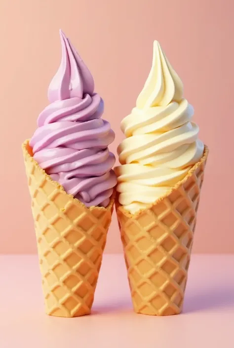 Ice cream with 2 flavors açai and vanilla in a cone