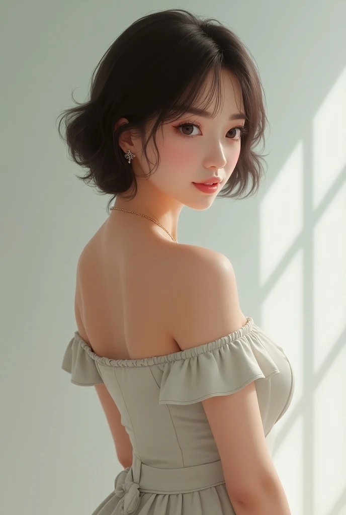 
( super realistic), (shape), ( High Resolution ), (8k), ( very detailed ), (Best shape), (Big beautiful double eyelids), (Best Quality), ( very detailed な), (masterpiece), (wallpaper), (Detailed face), Square with a fountain、A clear background、 short hair...