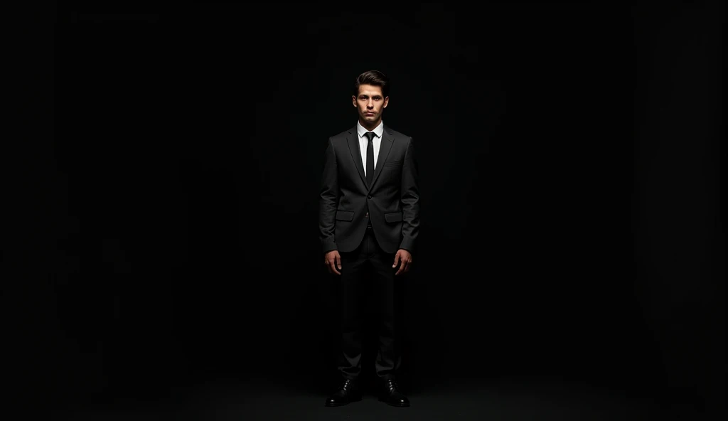 Person pretending confidence, black background