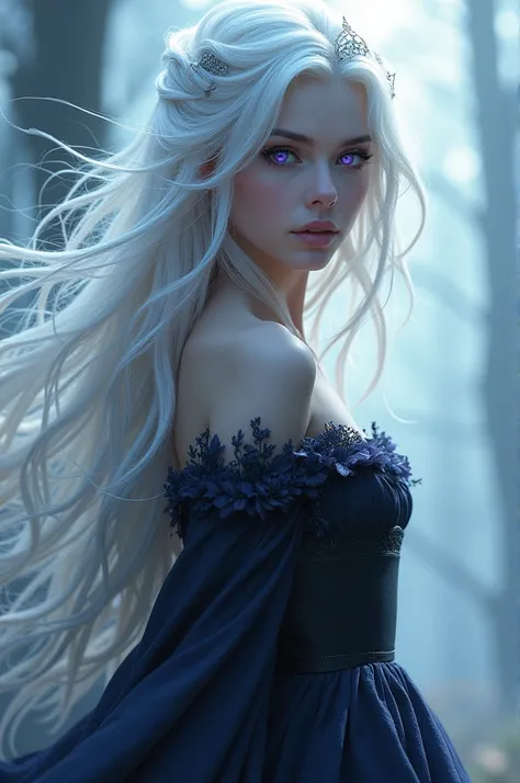 Create for me a character : woman with white hair and violet eyes