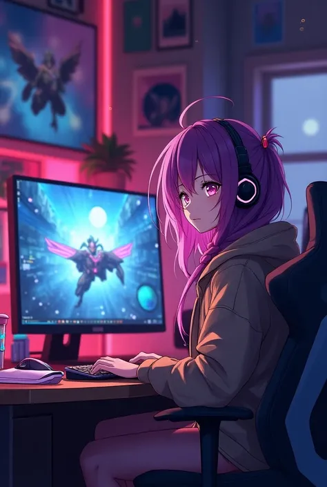 create an anime of a gamer girl 
