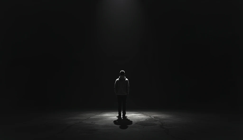 Person waiting for confidence, black background
