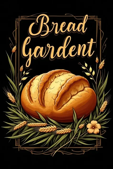    Exquisite Golden Garden Shaped Bread Vector Art Sign， Illustration of leaves and green Detailed Wheat Grass,  Illustration Style Retro Style Black Background .Logo Vector Art Type , Detailed Texture Fine Art , Beautiful artistic rendering