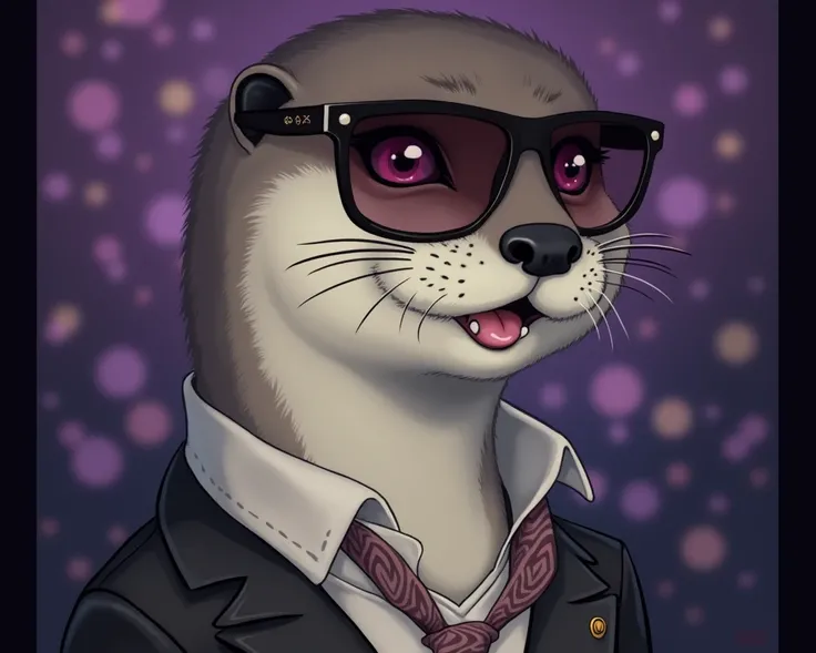 Otter、Pink Eyes、sunglasses、 Wearing a Suit 、Make images cute、beautiful、 glitter effect