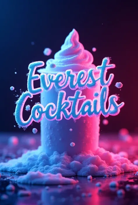 Create a logo for a slushies business with the name Everest ICE cocktails, that contains neon colors , be eye-catching and minimalist and in 3D