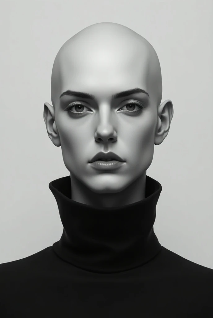 Portrait of a straight person without hair on a black and white background