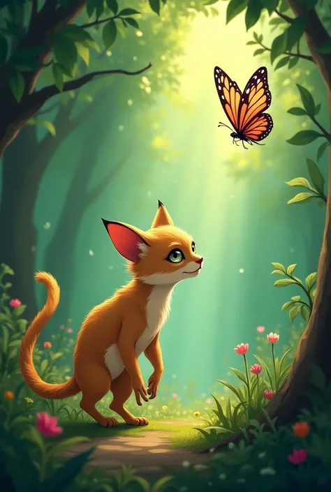  illustration Katyonok hunting, butterfly 