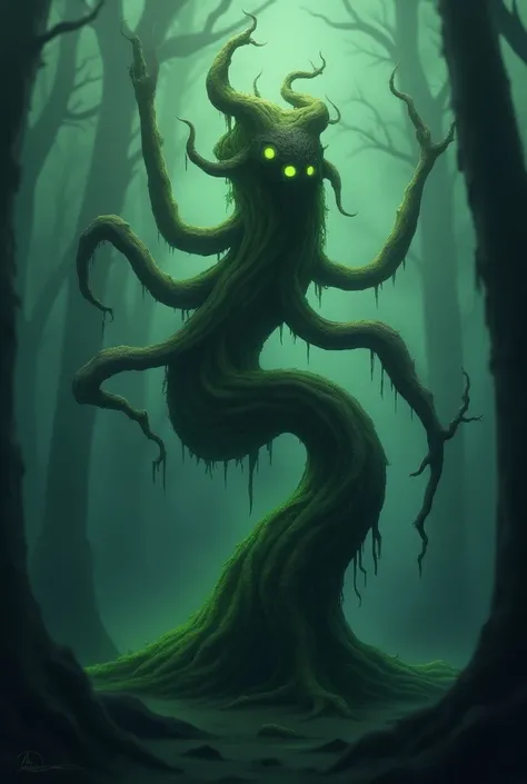 pokemon, appearance:
body:  Spectalamo has a twisted and dark trunk as its main body ,  made of wilted wood and covered with phosphorescent moss that glows dimly in the dark. They are forma es esbelta,  like that of a dead tree in an enchanted swamp ,  wit...